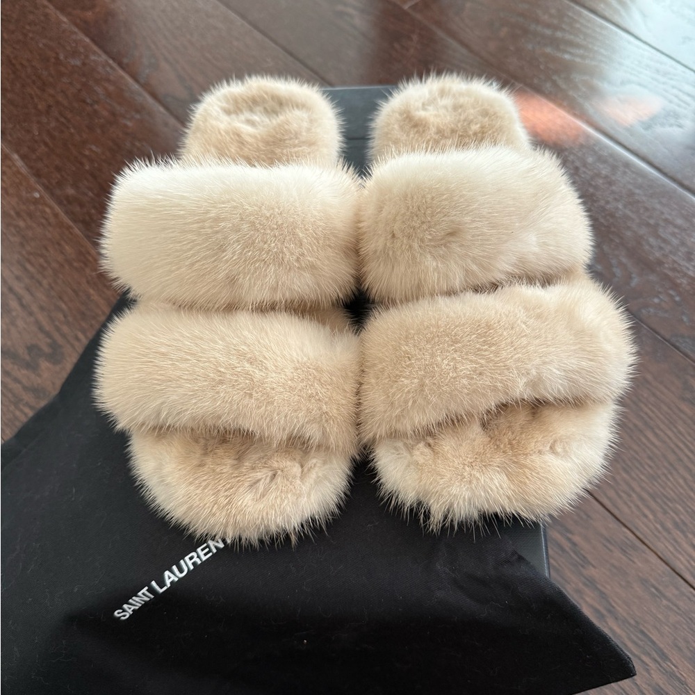 Ysl mink fur slides